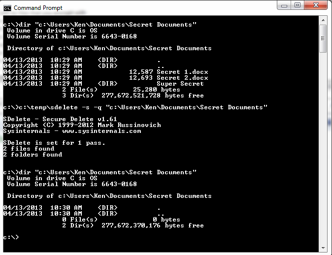 Using SDelete to wipe the contents of a directory