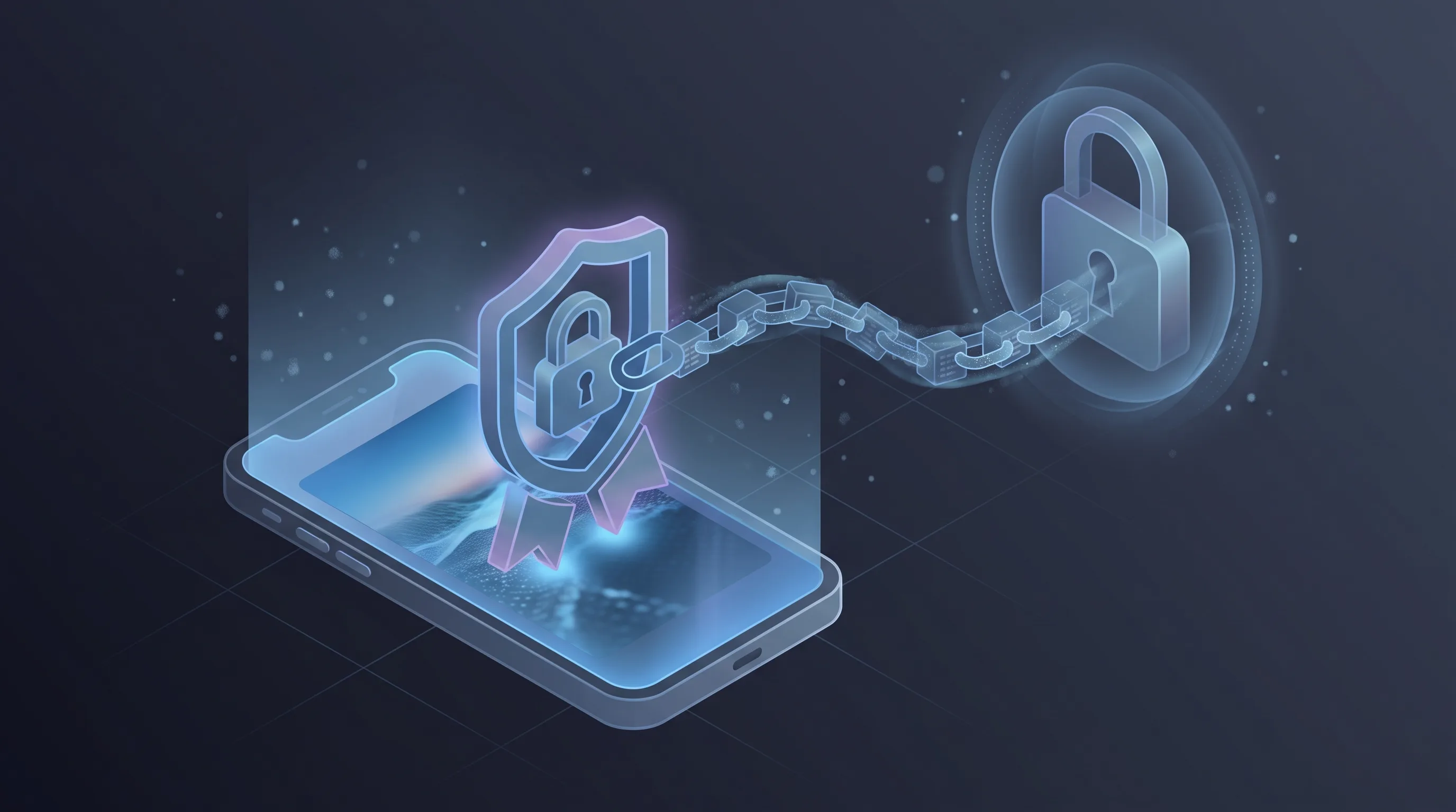 Conceptual illustration of a smartphone photograph carrying a glowing content-provenance seal and certificate chain, representing C2PA trust anchors.