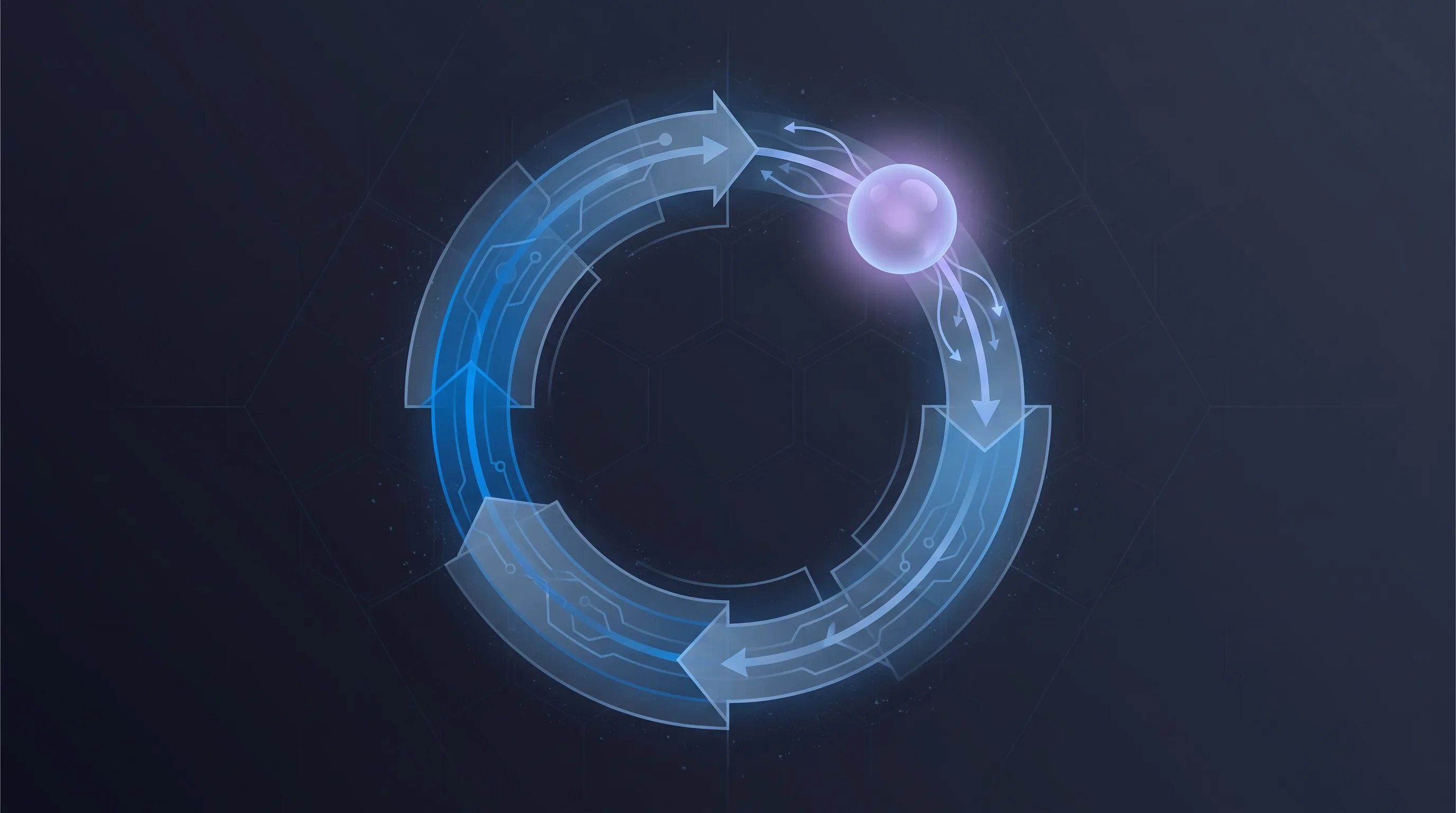 Conceptual illustration of a feedback loop where a correction node feeds back into a process, representing an AI learning from mistakes.